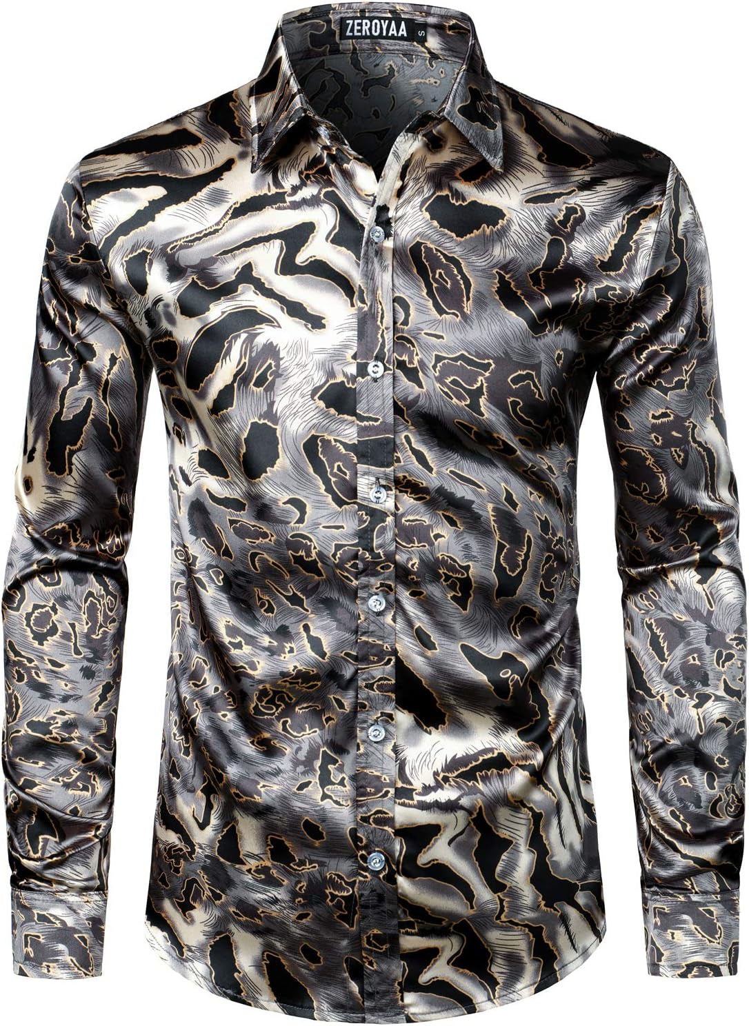 Men’s Hipster Satin Dress Shirt | Slim Fit, Long Sleeve Printed Button-Down
