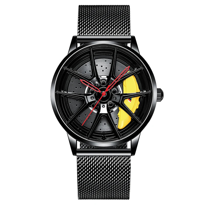 NEKTOM Men's Luxury Sports Car-Inspired Quartz Wristwatch with Waterproof Design and Rim Hub Wheel Detail