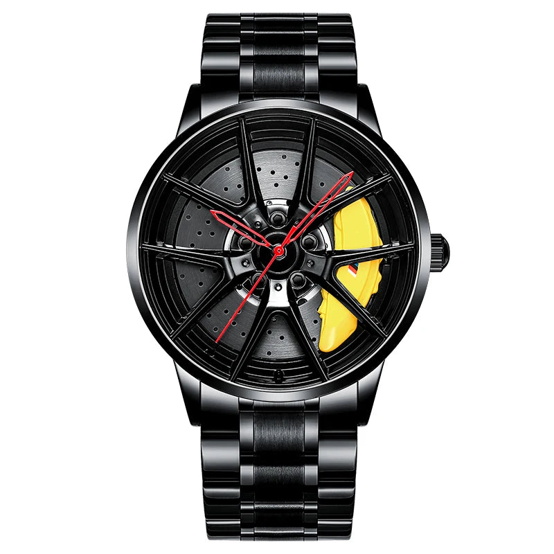 NEKTOM Men's Luxury Sports Car-Inspired Quartz Wristwatch with Waterproof Design and Rim Hub Wheel Detail