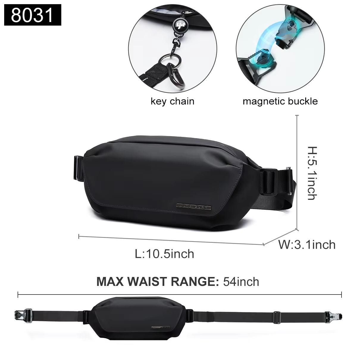 Premium Waterproof Crossbody Bag for Men – Stylish Black Sling Bag with Magnetic Buckle for Travel and Sports