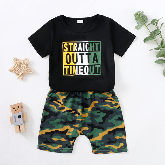 Toddler Boy Letter Tee & Shorts Set – 2PC Summer Outfit