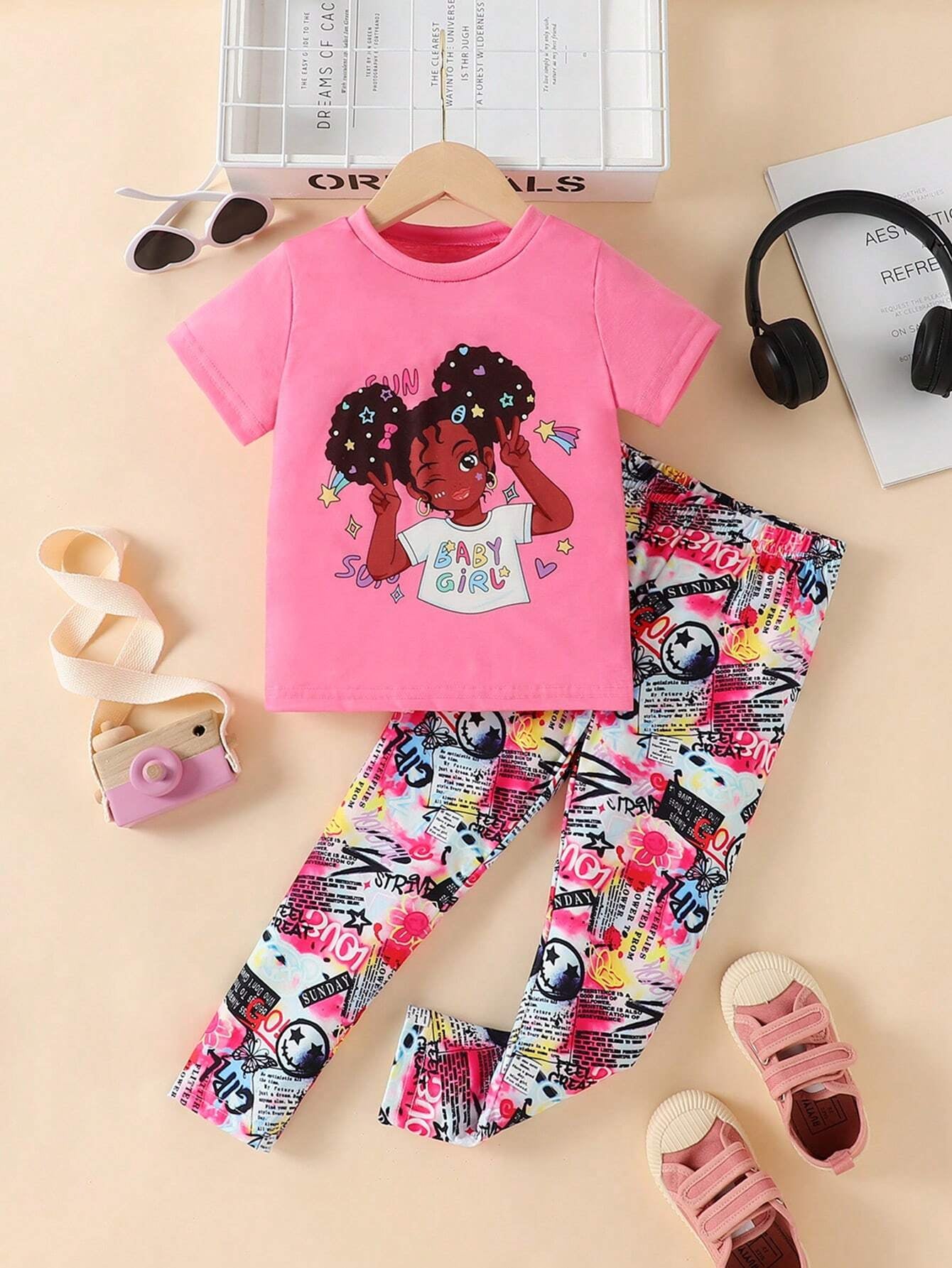 Toddler Girl 2-Piece Outfit โ Cartoon Tee & Leggings ๐