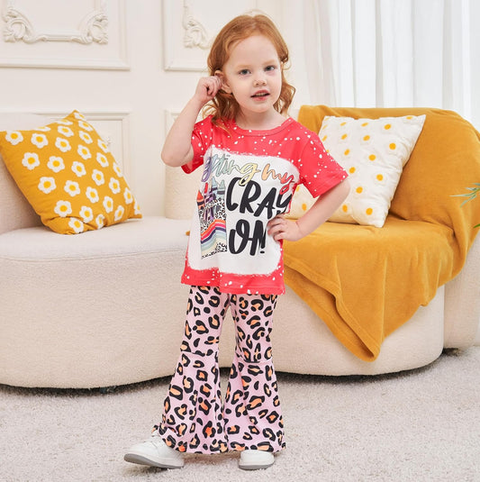 Chic Leopard Flare Set – Trendy Graphic Tee & Statement Pants for Toddlers 🖤🐆