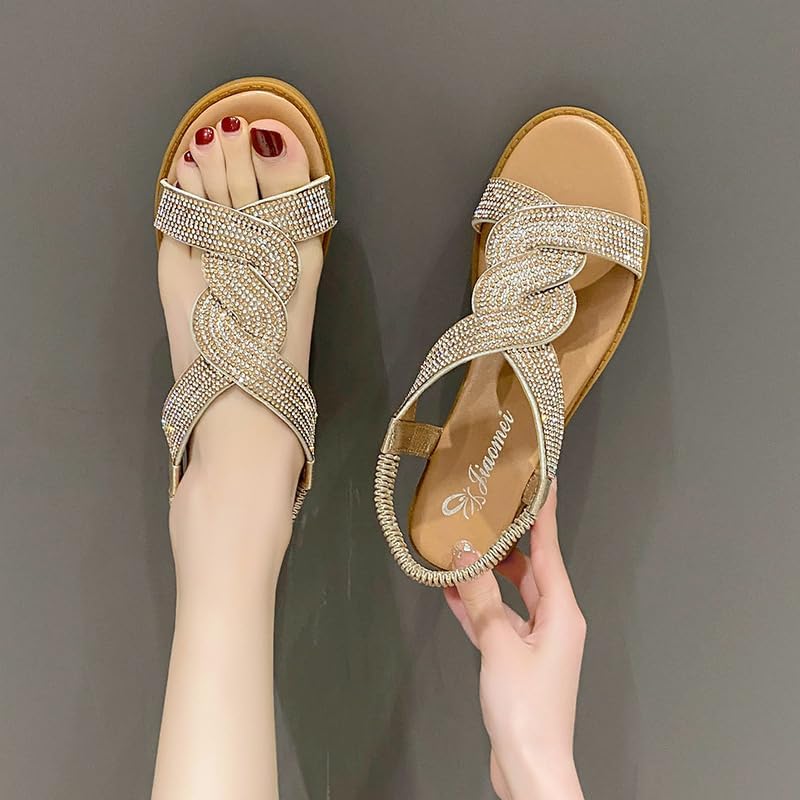 Glam Boho Rhinestone Wedge Sandals β Effortless Summer Style for Women β¨π‘π΄