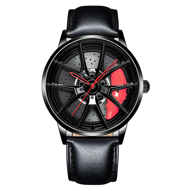 NEKTOM Men's Luxury Sports Car-Inspired Quartz Wristwatch with Waterproof Design and Rim Hub Wheel Detail