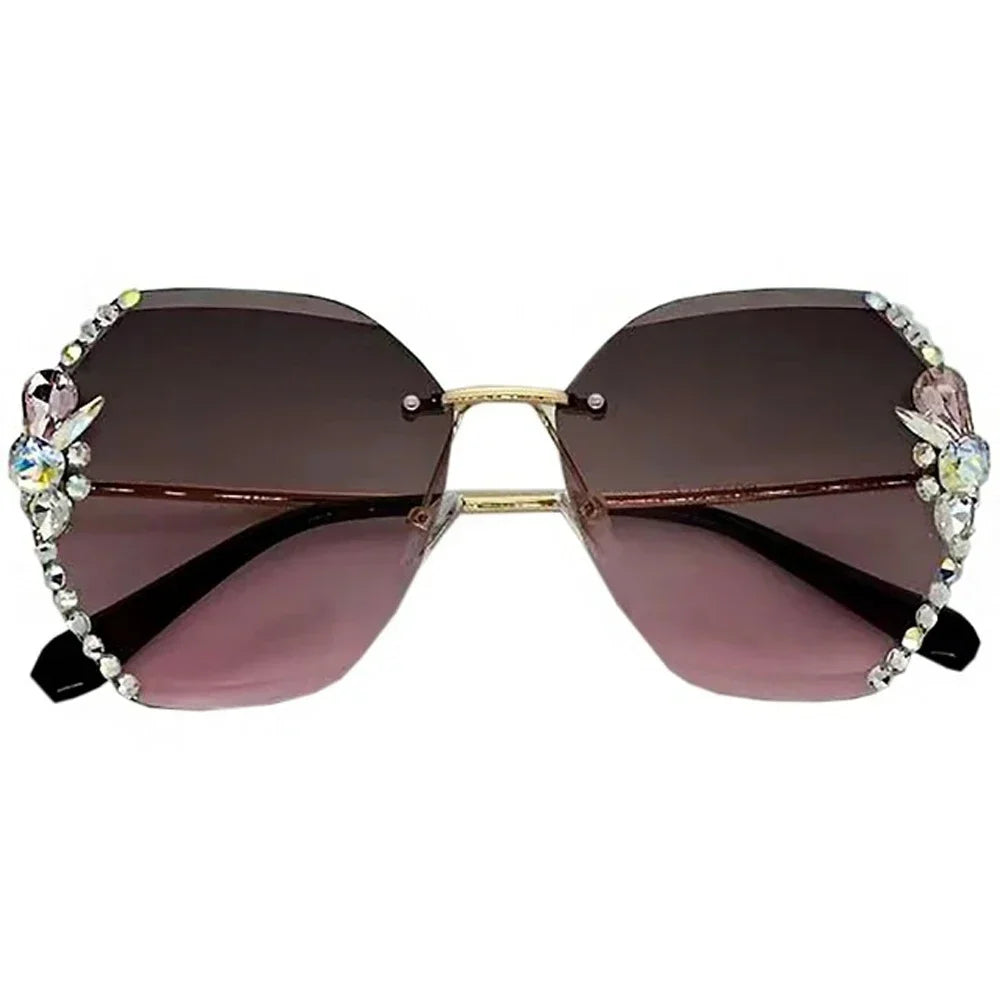 "2025 Luxury Vintage Rimless Rhinestone Sunglasses for Women – Fashion Gradient Lens Sun Glasses Shades"