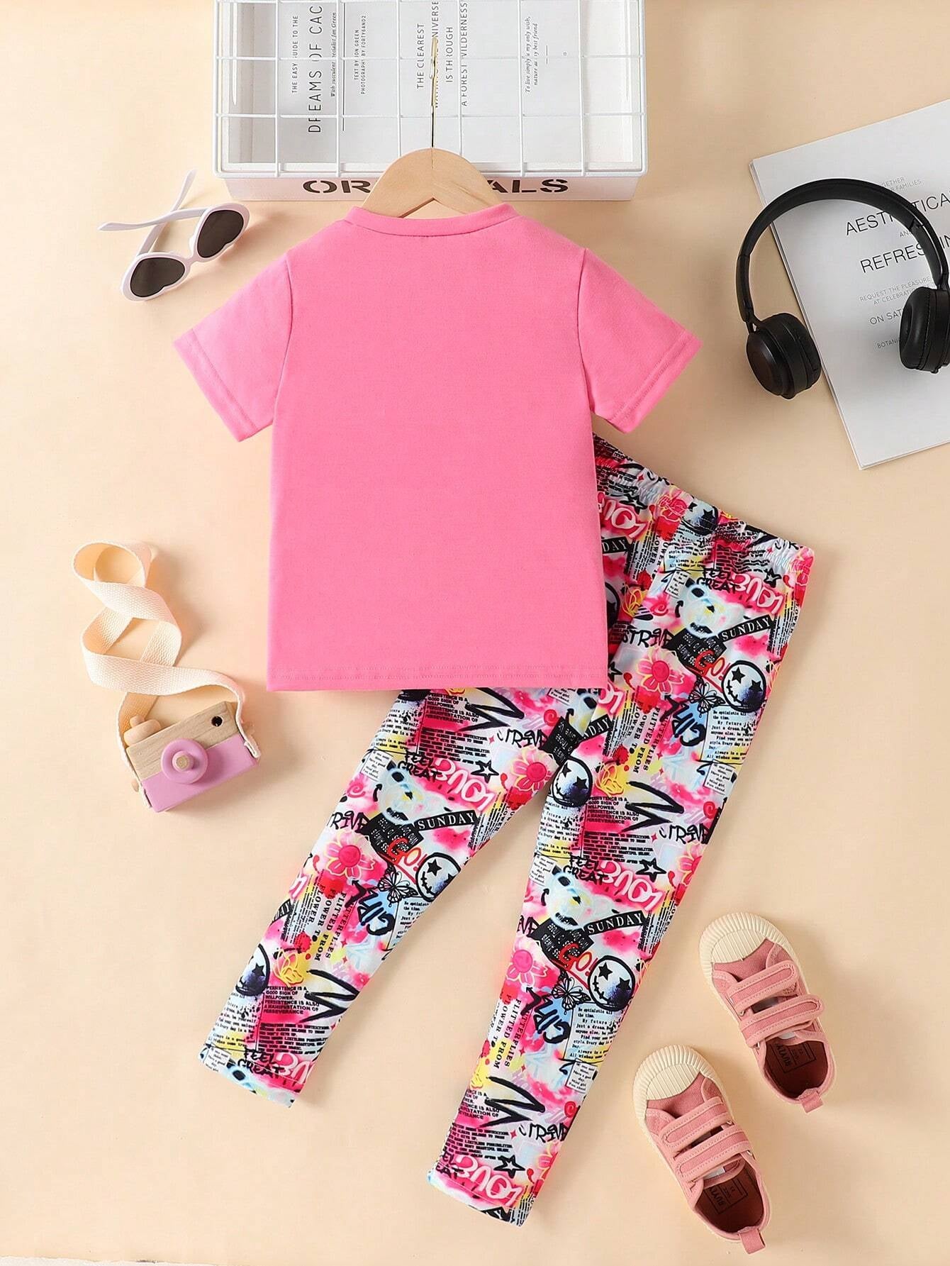 Toddler Girl 2-Piece Outfit โ Cartoon Tee & Leggings ๐