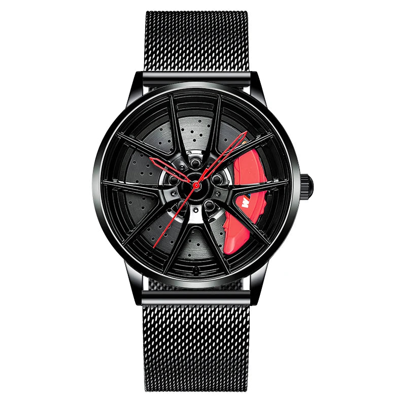 NEKTOM Men's Luxury Sports Car-Inspired Quartz Wristwatch with Waterproof Design and Rim Hub Wheel Detail