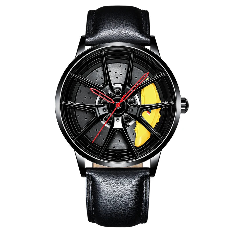 NEKTOM Men's Luxury Sports Car-Inspired Quartz Wristwatch with Waterproof Design and Rim Hub Wheel Detail