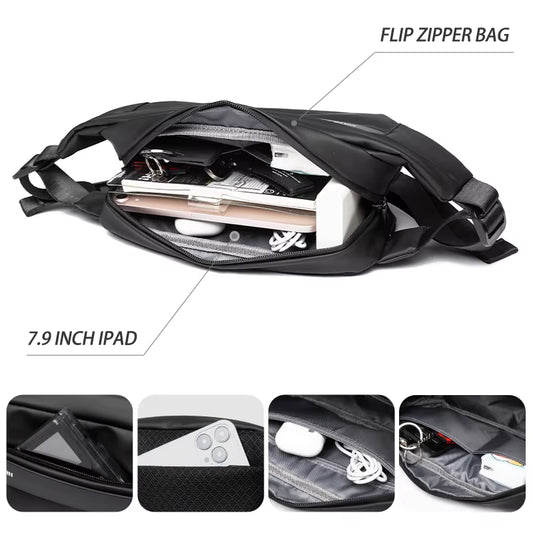 Premium Waterproof Crossbody Bag for Men – Stylish Black Sling Bag with Magnetic Buckle for Travel and Sports