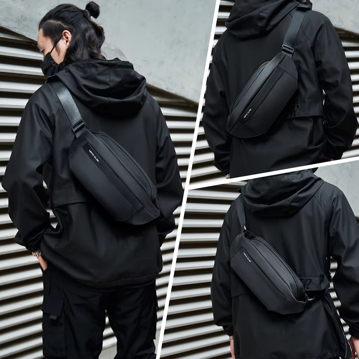Premium Waterproof Crossbody Bag for Men – Stylish Black Sling Bag with Magnetic Buckle for Travel and Sports