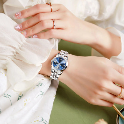 Elegant Women's Blue Dial Watch | Silver Stainless Steel, Waterproof, Analog Quartz