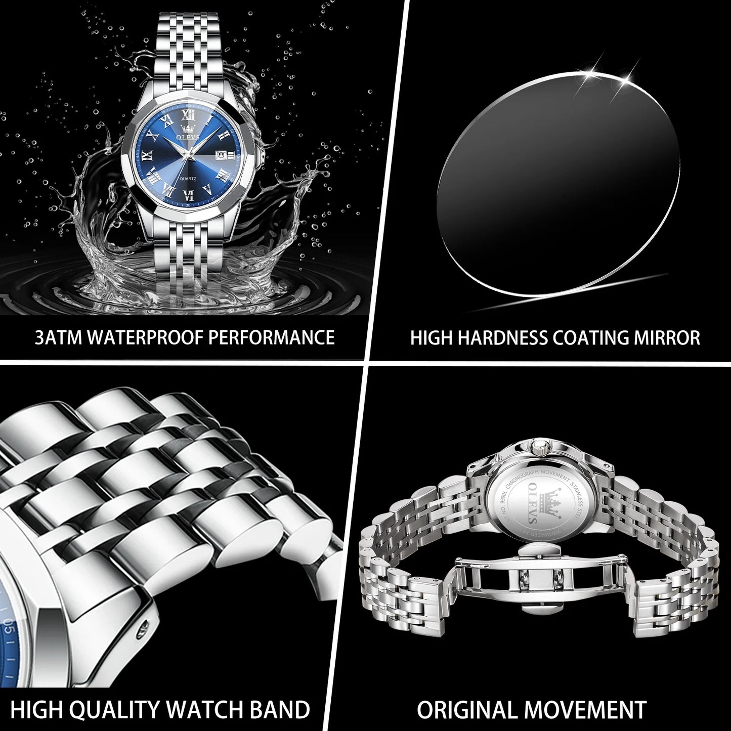 Elegant Women's Blue Dial Watch | Silver Stainless Steel, Waterproof, Analog Quartz