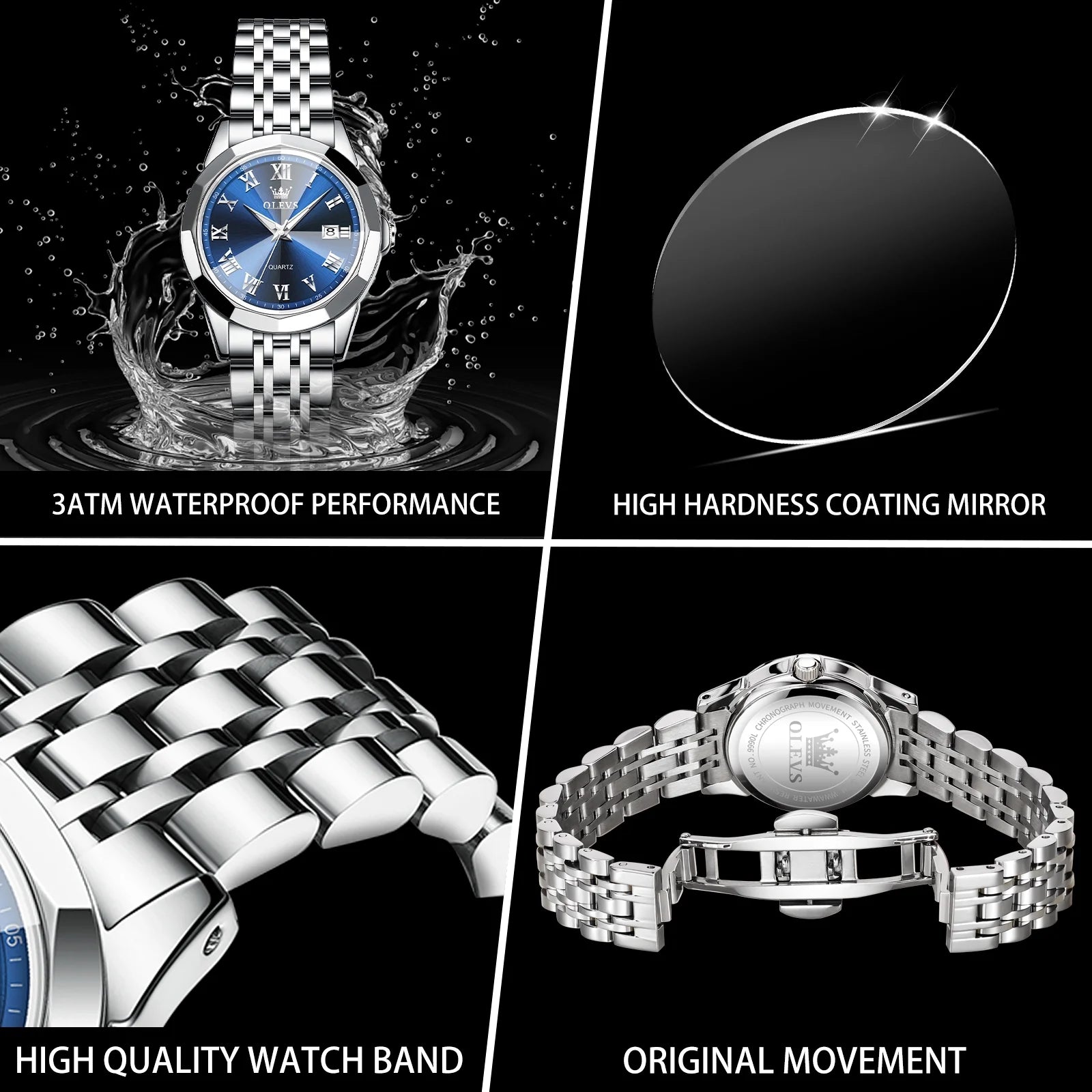 Elegant Women's Blue Dial Watch | Silver Stainless Steel, Waterproof, Analog Quartz