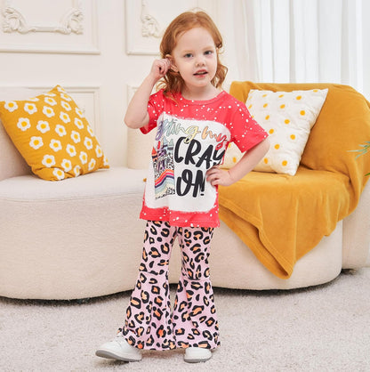 Chic Leopard Flare Set – Trendy Graphic Tee & Statement Pants for Toddlers 🖤🐆