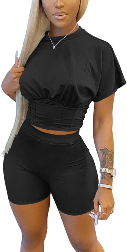 Elevate Your Style with Our Solid Color Two Piece Outfits for Women - Long Sleeve Crop Top & Bodycon Jogger Pants for Effortless Chic