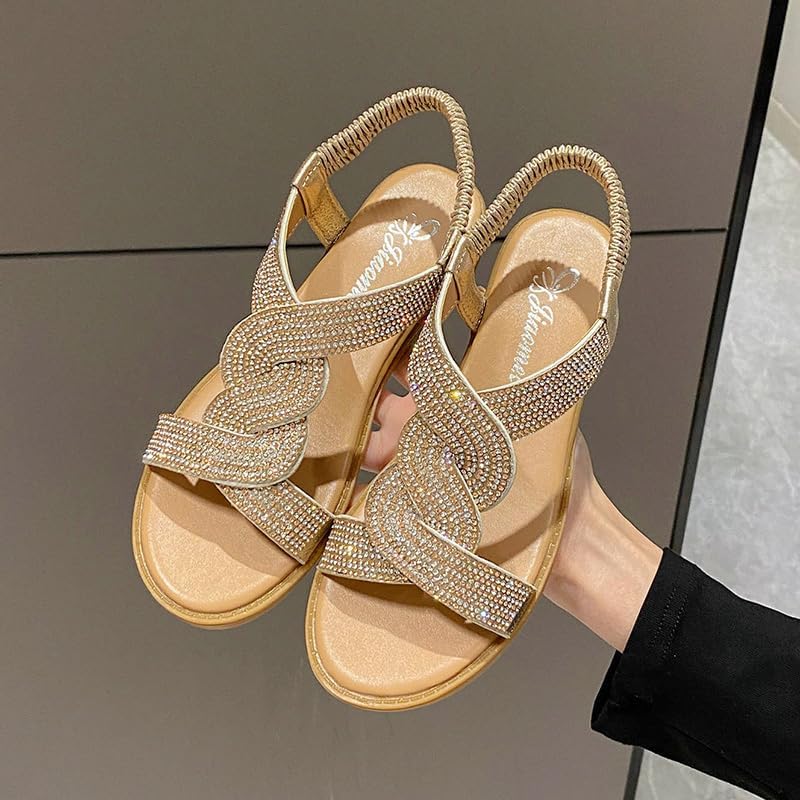 Glam Boho Rhinestone Wedge Sandals – Effortless Summer Style for Women ✨👡🌴