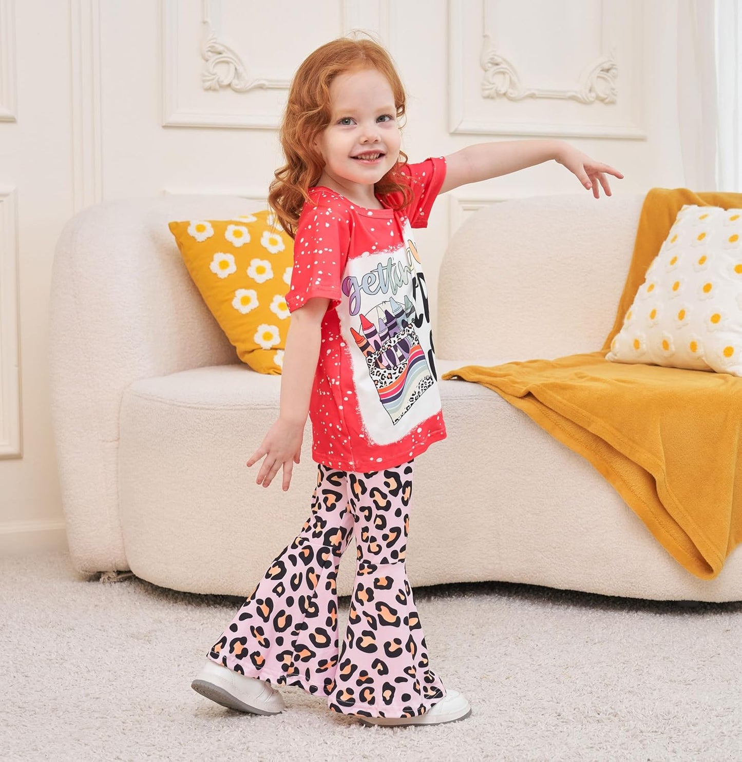 Chic Leopard Flare Set – Trendy Graphic Tee & Statement Pants for Toddlers 🖤🐆