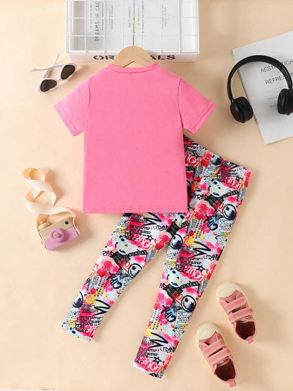 Toddler Girl 2-Piece Outfit – Cartoon Tee & Leggings 💕