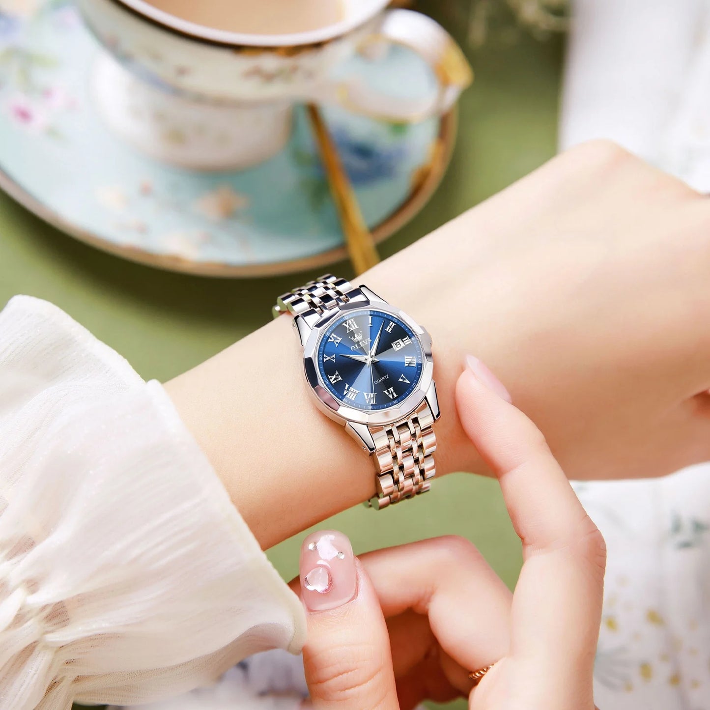 Elegant Women's Blue Dial Watch | Silver Stainless Steel, Waterproof, Analog Quartz
