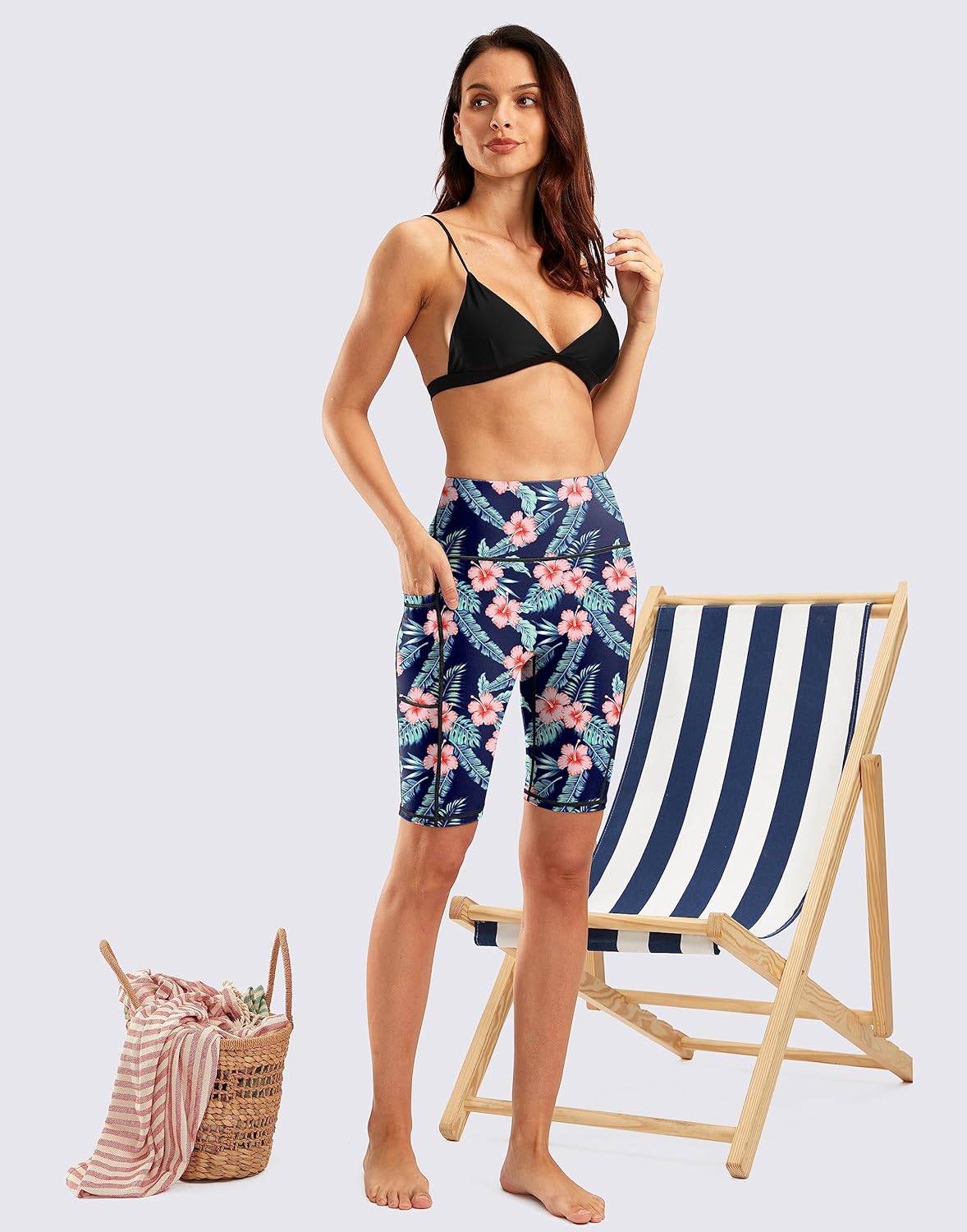 Women'S 9" High Waisted Swim Board Shorts Tummy Control Swimsuit Bottoms for Women with Liner Pockets