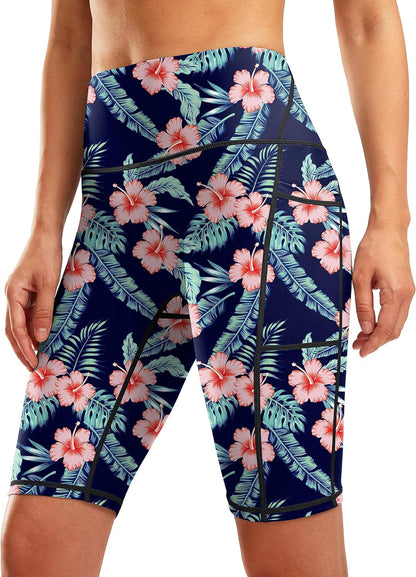 Women'S 9" High Waisted Swim Board Shorts Tummy Control Swimsuit Bottoms for Women with Liner Pockets