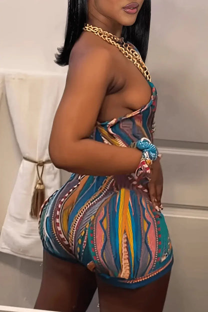 Women's Striped Paisley One-Shoulder Tank & Shorts Set – 2-Piece Summer Outfit