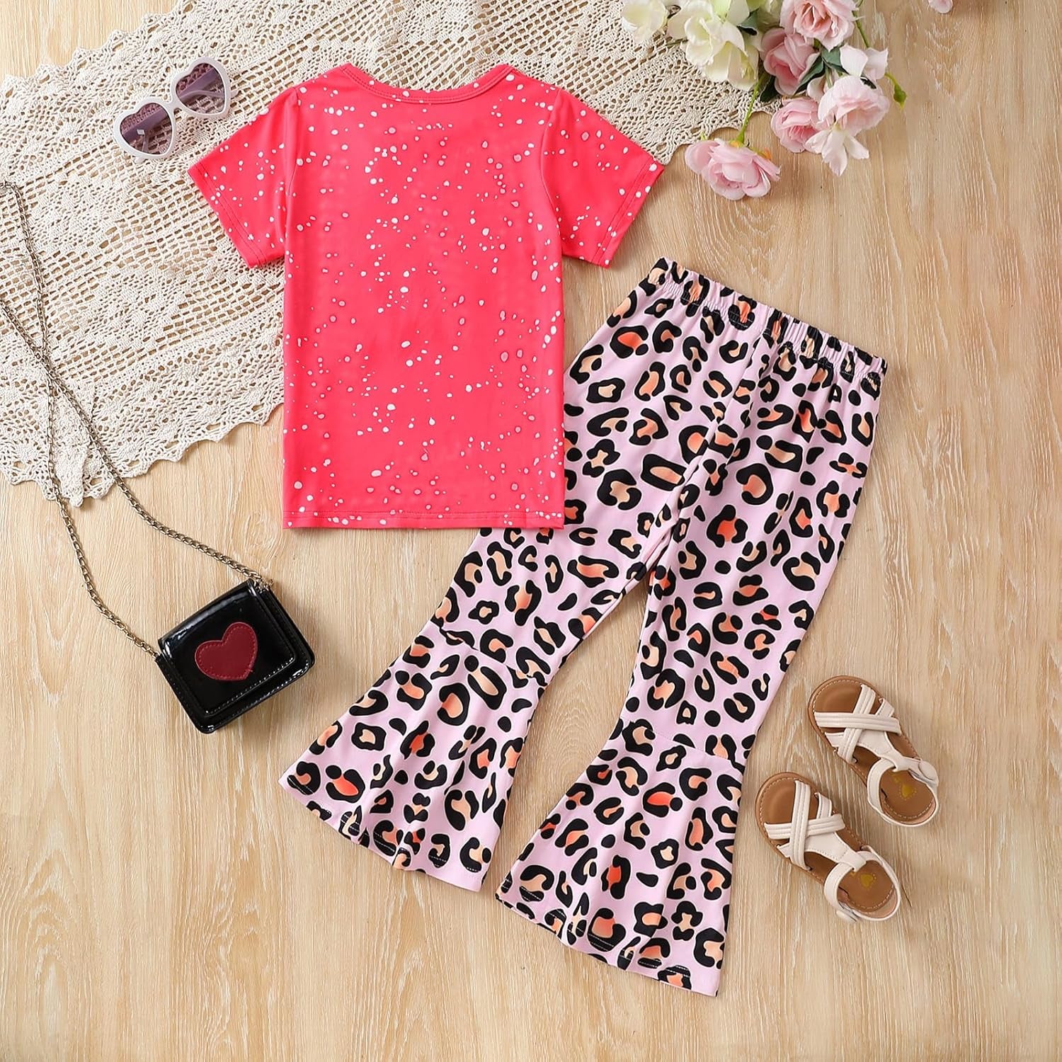 Chic Leopard Flare Set – Trendy Graphic Tee & Statement Pants for Toddlers 🖤🐆